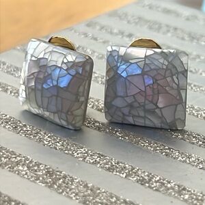 ABALONE CRACKLED PUFFED EARRINGS